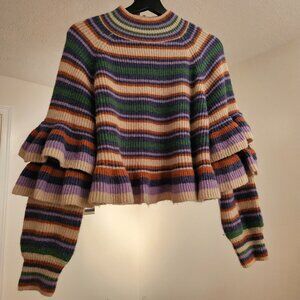 Current Air Striped Multicolor Ruffle Sweater- Size Medium